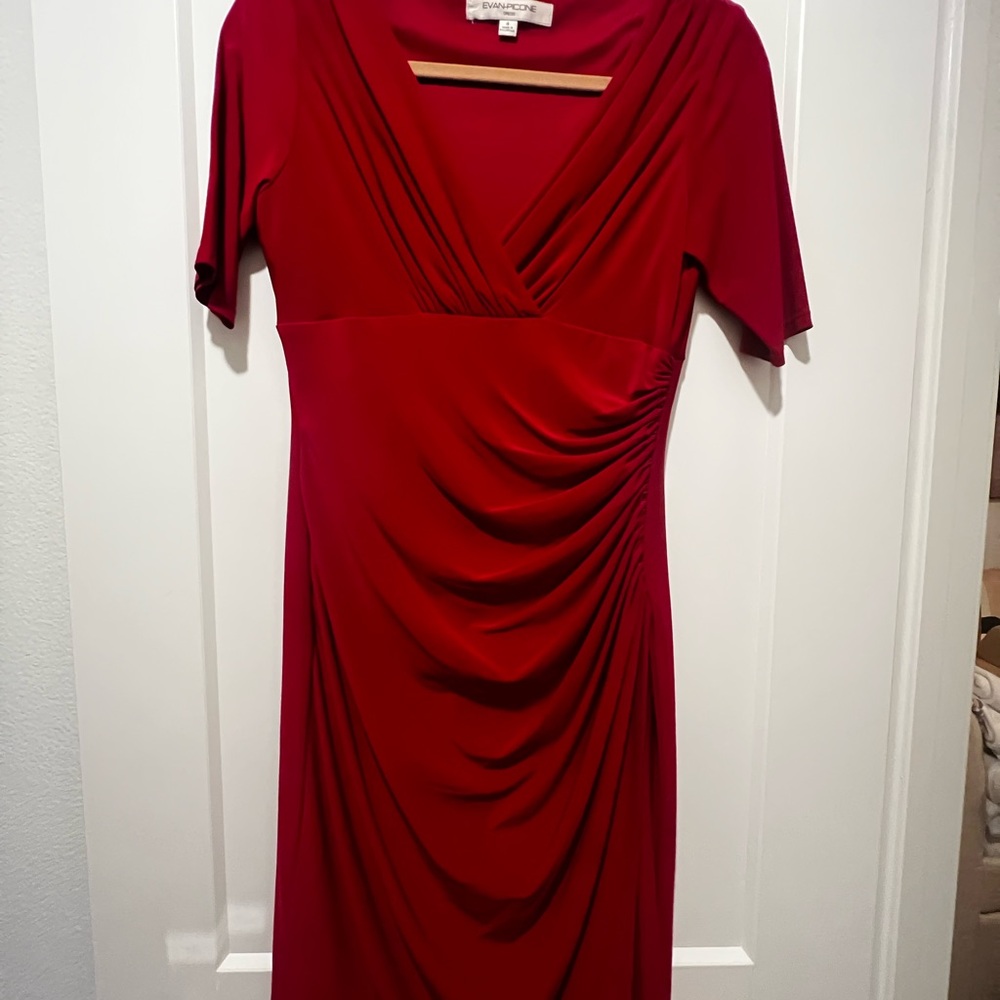 Evan Picone Red Draped Midi Dress